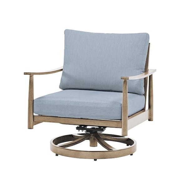EGEIROSLIFE SleekLine 1-Person Outdoor Aluminum Patio Conversation Swivel Chair with Blue Cushions