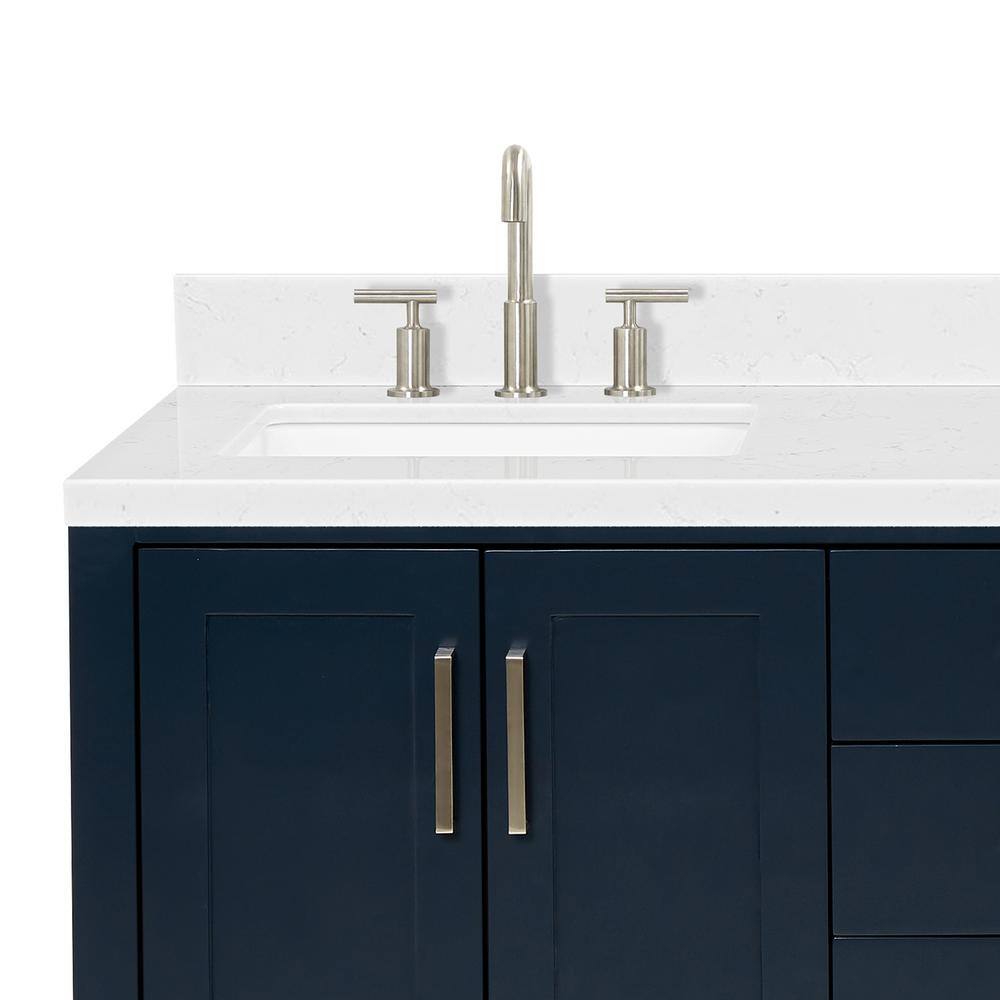 Midnight Blue Solid Wood Double Sink Freestanding Vanity with Quartz Top