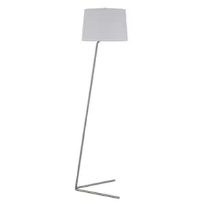 60 in Silver Nickel Novelty Standard Floor Lamp With White Frosted Glass Drum Shade
