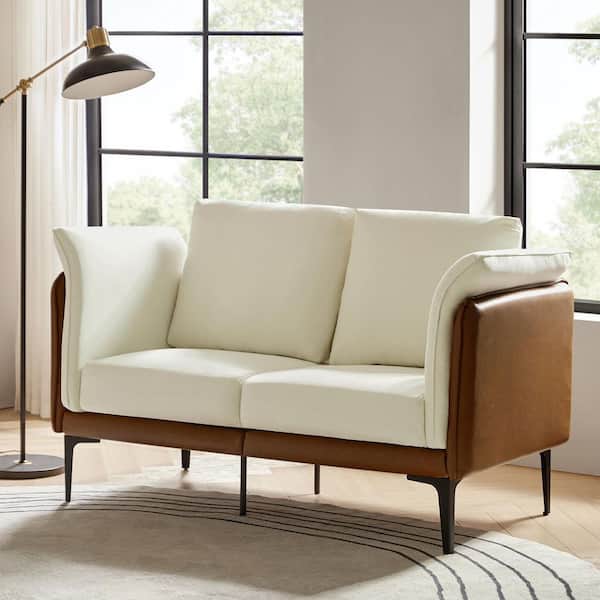 JAYDEN CREATION Manuel 57 in. Wide Flared Arm Linen Modern Rectangular Loveseat Sofa in Beige