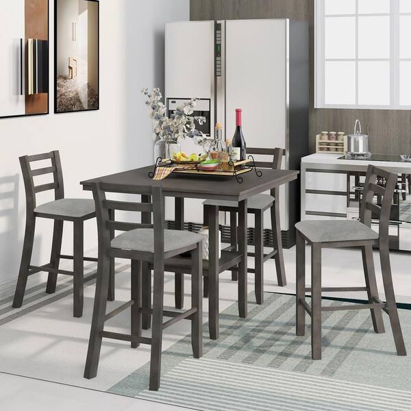Dining Set With Padded Pu Chairs, Counter Height Dining Room Table And Chair Set