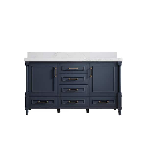 Willow Collections Hudson 60 in. W x 22 in. D x 36 in. H Single Sink Bath Vanity in Navy Blue with 2 in Calacatta Nuvo Top