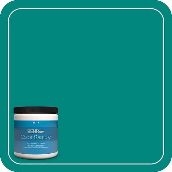BEHR PREMIUM PLUS 8 oz. #P450-7 Mystic Turquoise Satin Enamel Interior/Exterior Paint & Primer Color Sample
