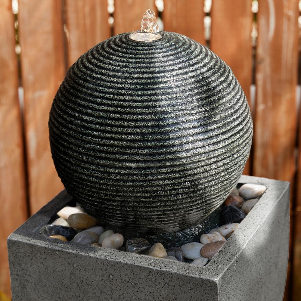 Modern Gray Polyresin Pedestal Fountain with LED Light