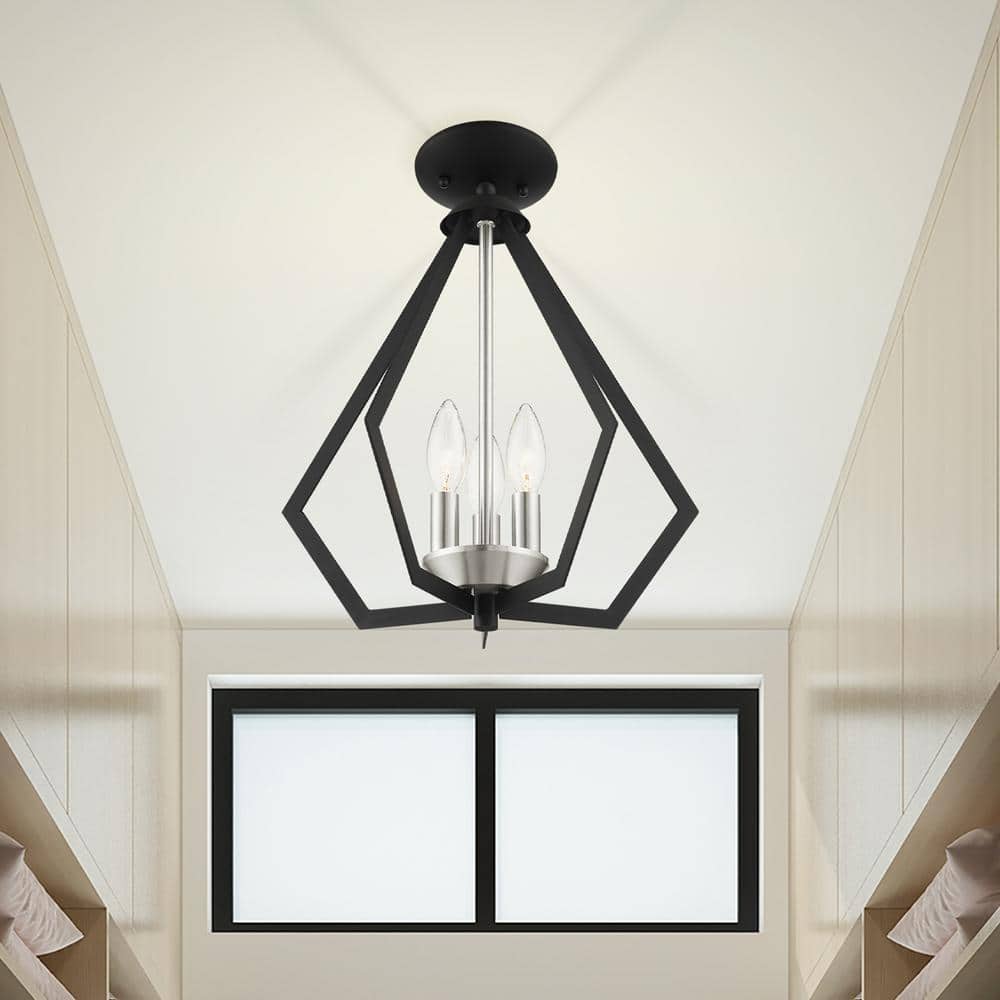 Prism 3-Light Black Brushed Nickel Mini Chandelier for Indoor/Outdoor