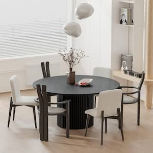 Abberton Black Color Oak Wood Column Base 60 in. Round Dining Table (Seats 6)