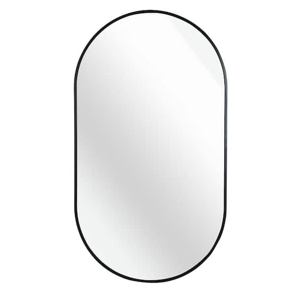 Tileon 20 in. W x 33 in. H Large Oval Aluminum Framed Wall Bathroom Vanity Mirror in Black