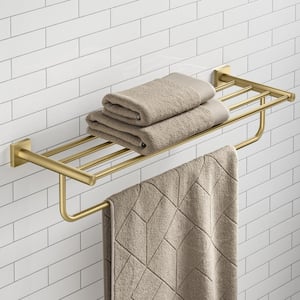 Ventus Bathroom Shelf Towel Rack with Towel Bar in Brushed Gold