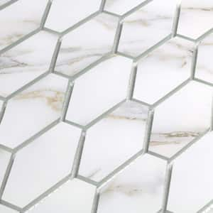 Art Deco Calacatta White 11 in. x 11 in. Hexagon Marble Look Glass Mosaic Wall Tile (20 sq. ft./Case)