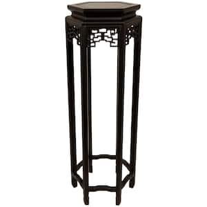12 in. Rosewood Hexagon Plant Stand in Black