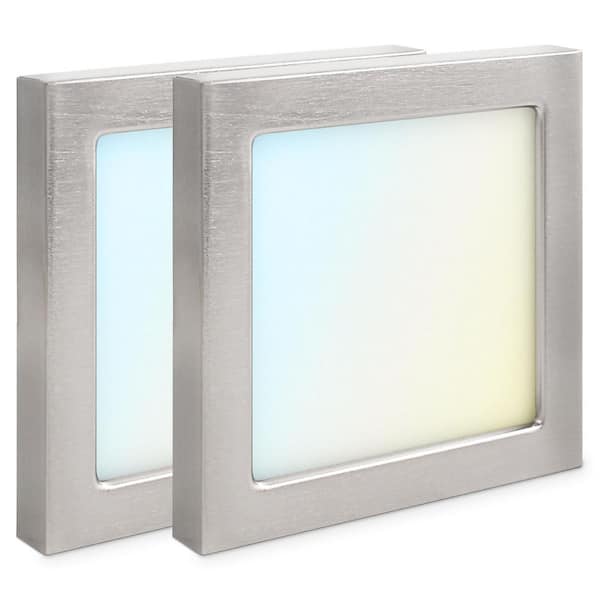 LUXRITE 4 in. Square Nickel Modern Flush MountCeiling Light Selectable LED Integrated 10W 600LM 5CCT 2700K-5000K Dimmable 2-Pack