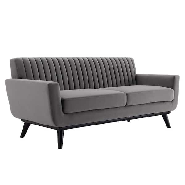 MODWAY Engage 78.5 in. Gray Tufted Performance Velvet 2-Seater Loveseat with Splayed Wood Legs
