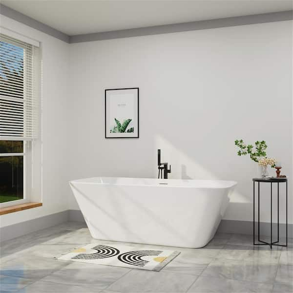 59 in Contemporary Design Flat Bottom Freestanding Bathtub cUPC Certified Soaking Tub in White