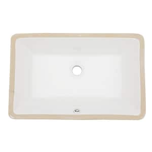 21 in. x 13 in. White Ceramic Rectangular Undermount Bathroom Sink with Overflow
