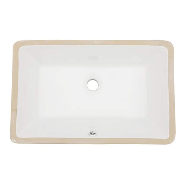 cadeninc 21 in. x 13 in. White Ceramic Rectangular Undermount Bathroom Sink with Overflow