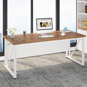 Moronia 63 in. Rectangular Brown and White Engineered Wood Computer Desk