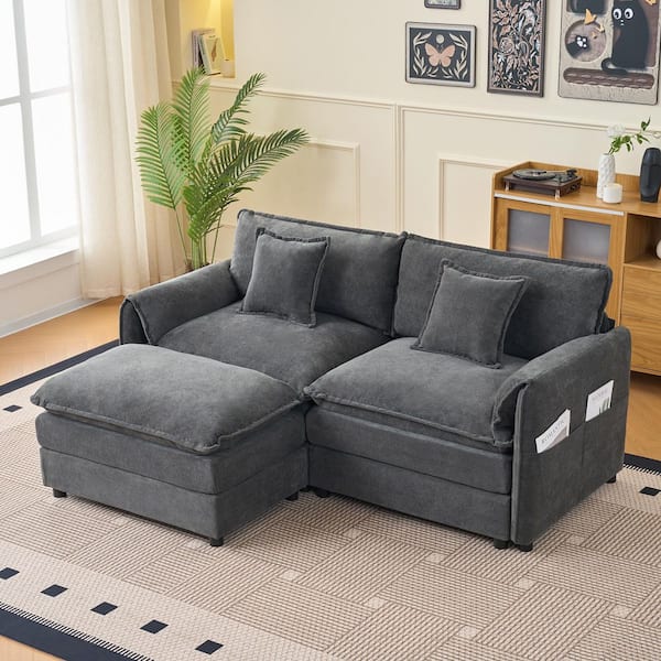 75.59 in. Chenille L Shaped Modular Sectional Sofa Cloud Couch in. Grey with Ottoman, DIY Combination
