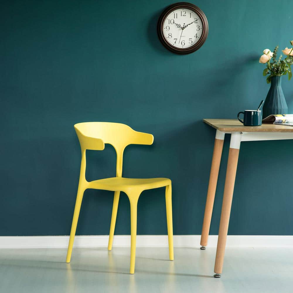 Mid-Century Modern Yellow Polypropylene Outdoor Dining Chair