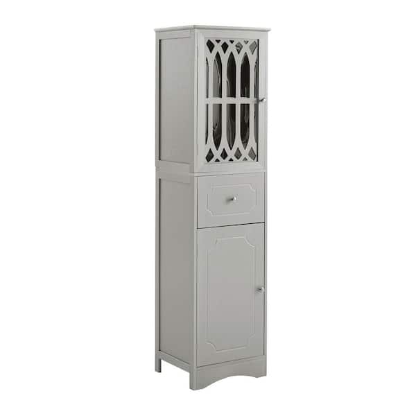 YSQCAR 16.5 in. W x 14 in. D x 64 in. H Freestanding Gray Linen Cabinet with 2-Doors and Adjustable Shelves