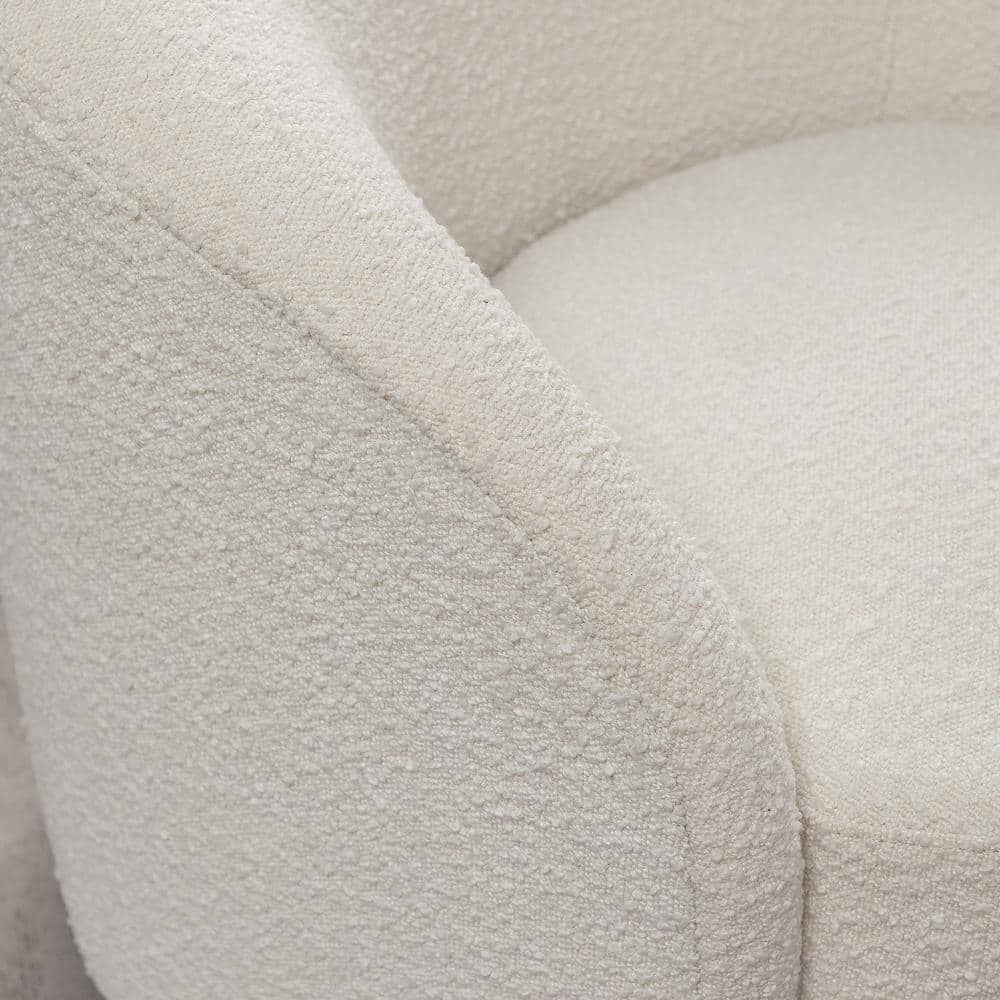 Cream Upholstered Swivel Barrel Accent Chair with Wood Frame