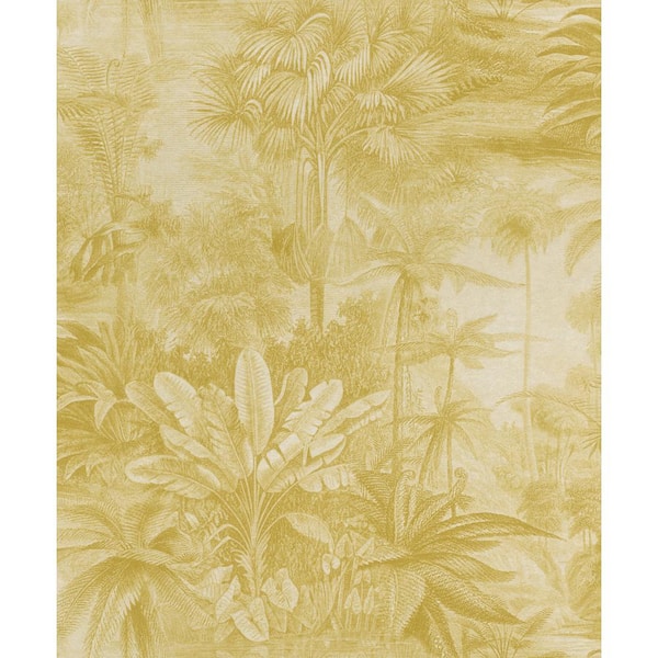 Walls Republic Metallic Tropical Print Wallpaper Yellow Paper Strippable Roll (Covers 57 sq. ft.)