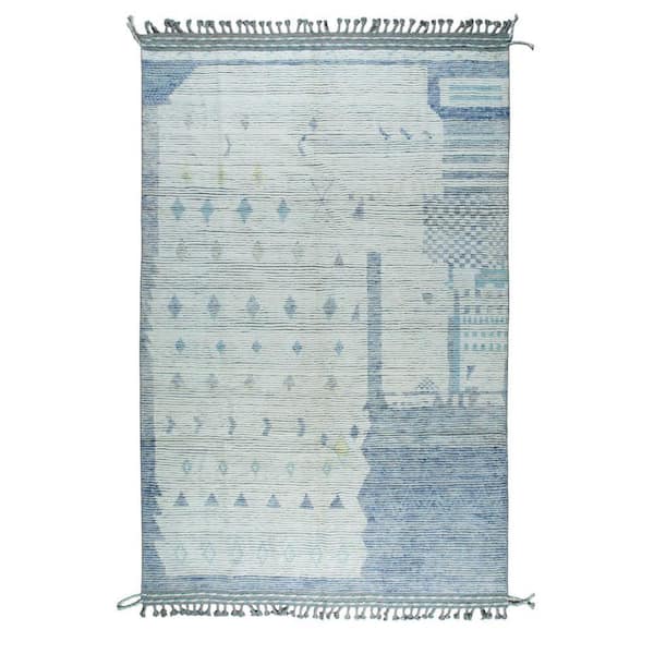 EORC Colorful Hand-Knotted Wool Marrakech Rug, Multicolored 6 ft. x 10 ft. Contemporary Handspun for Modern Ho, Area Rug