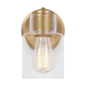 Sayward 5 in. x 7.875 in. H 1-Light Satin Brass Bathroom Wall Sconce with Clear Glass Shade