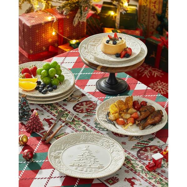 Numhew Embossed 6-Piece Christmas Style Festive Ceramic Dinner