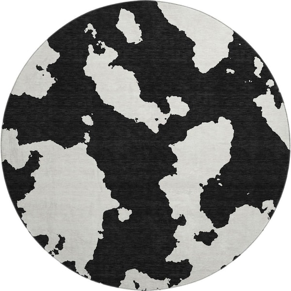 Addison Rugs Mayfield Premium Machine Washable Abstract AMF975 Black 8 ft. x 8 ft. Round Rug