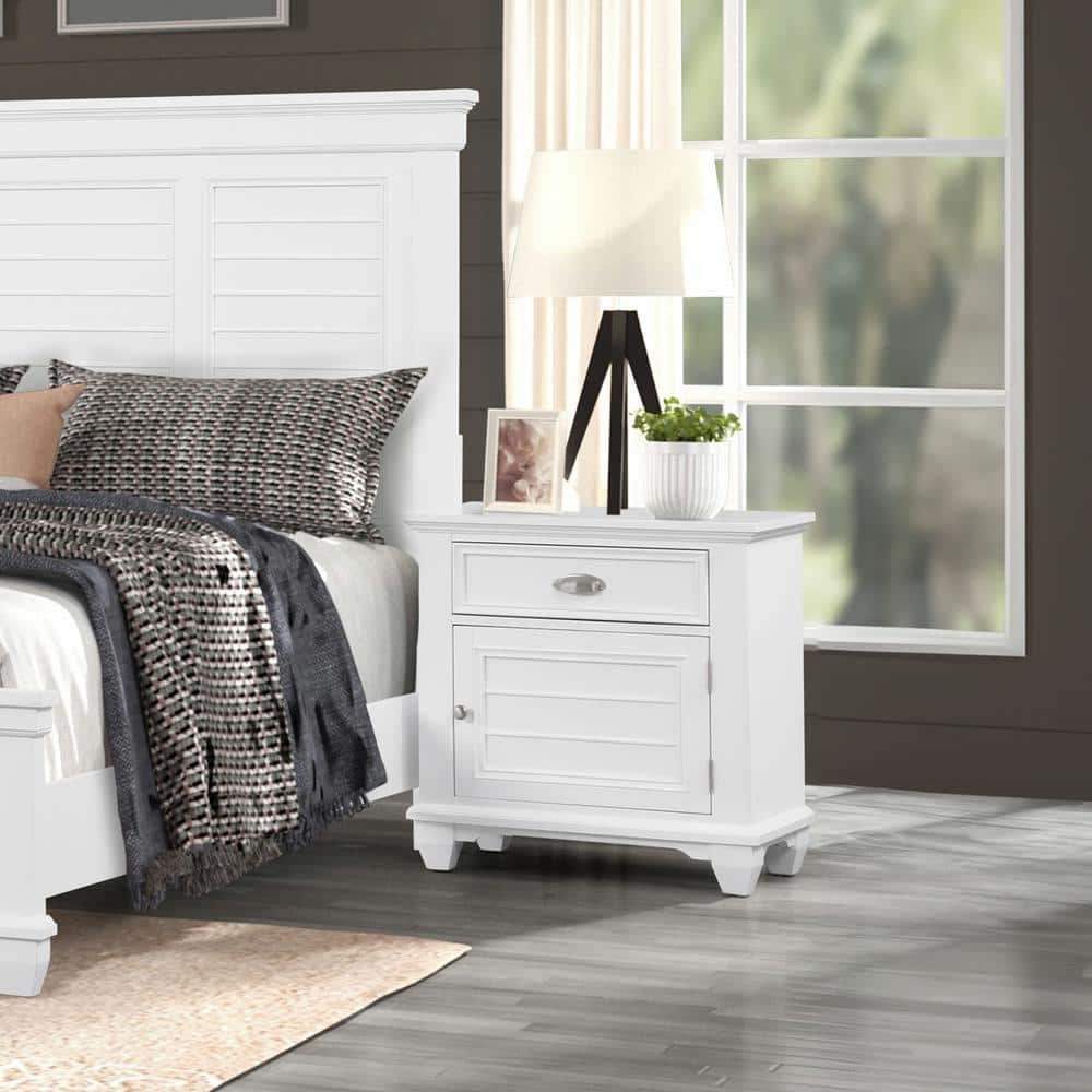Jamestown White Brushed Acacia Wood Traditional Nightstand