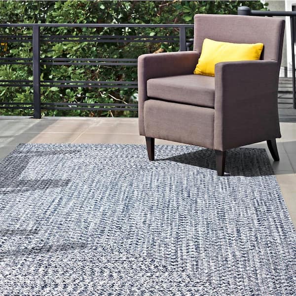 Lefebvre Casual Braided Light Blue Doormat 3 ft. x 5 ft. Indoor/Outdoor Oval Patio Rug