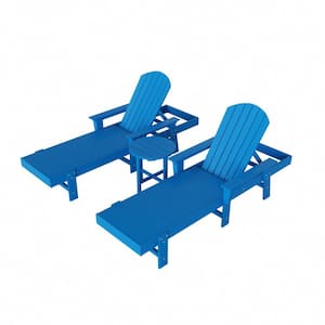 Altura 3-Piece Classic All Weather Adirondack Poly Reclining Outdoor Chaise Lounge Chair with Arms in Pacific Blue