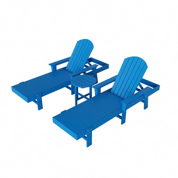 WESTIN OUTDOOR Altura 3-Piece Classic All Weather Adirondack Poly Reclining Outdoor Chaise Lounge Chair with Arms in Pacific Blue
