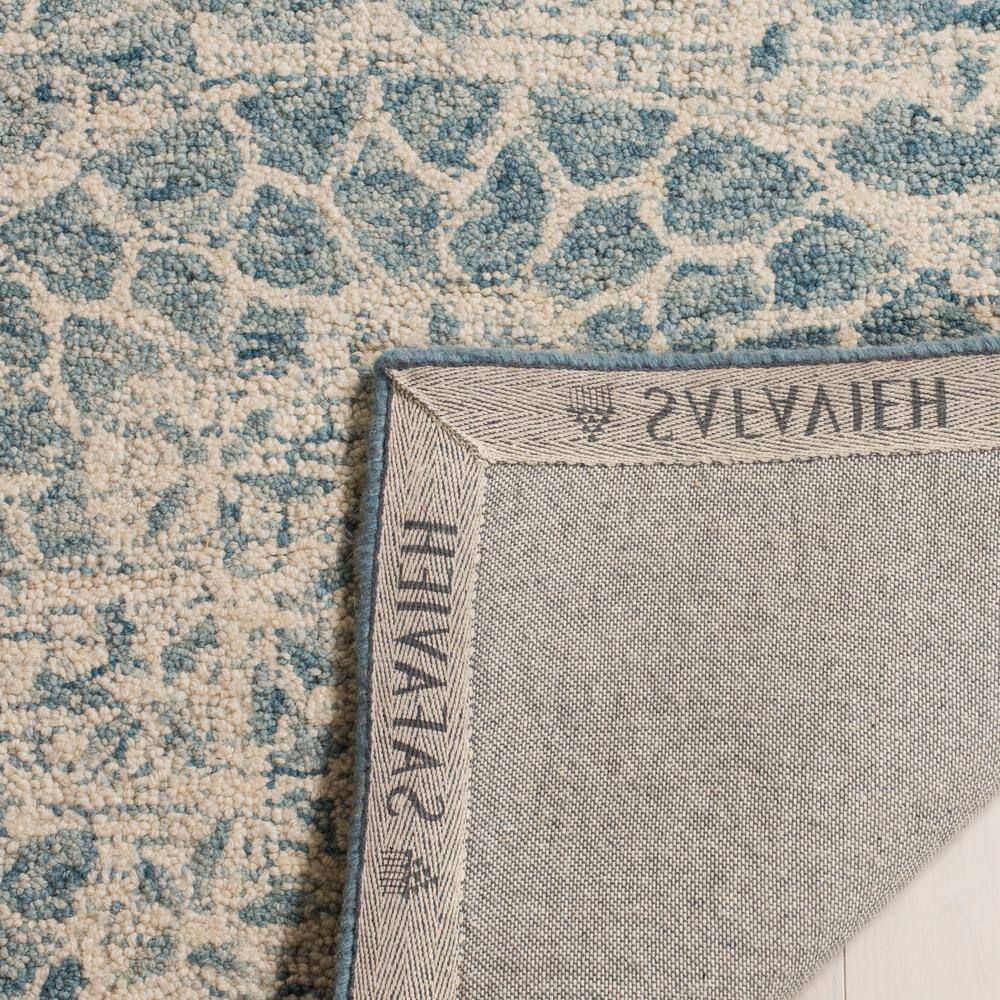 Ivory and Blue Handmade Tufted Wool Abstract Runner Rug