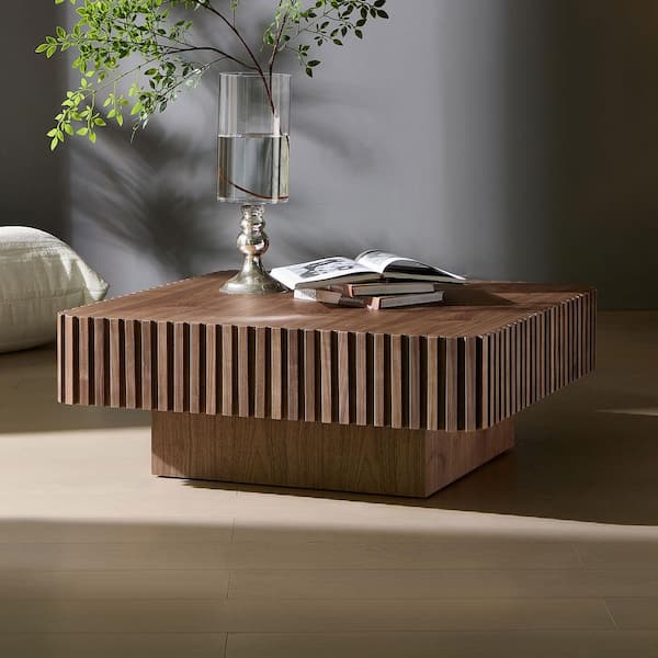 anpport Modern 35.43 in. W Walnut Square Wood Coffee Table with Round Corner