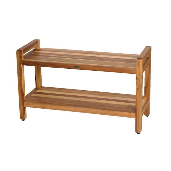EcoDecors EarthyTeak Classic 35 in. Shower Bench with Shelf And