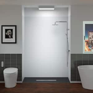 60 in. L x 32 in. W x 75 in. H 4-Pieces Alcove Shower Kit with Glue Up Shower Wall and Shower Pan in White and Black/BN