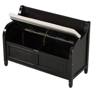 42 in. W x 18 in. D x 29.5 in. H Black Wood Linen Cabinet with Removable Cushion, Storage Bench and Safety Hinge