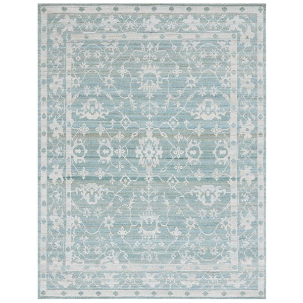 Marquee 8 ft. x 10 ft. Turquoise/Gray Ornate Border Area Rug