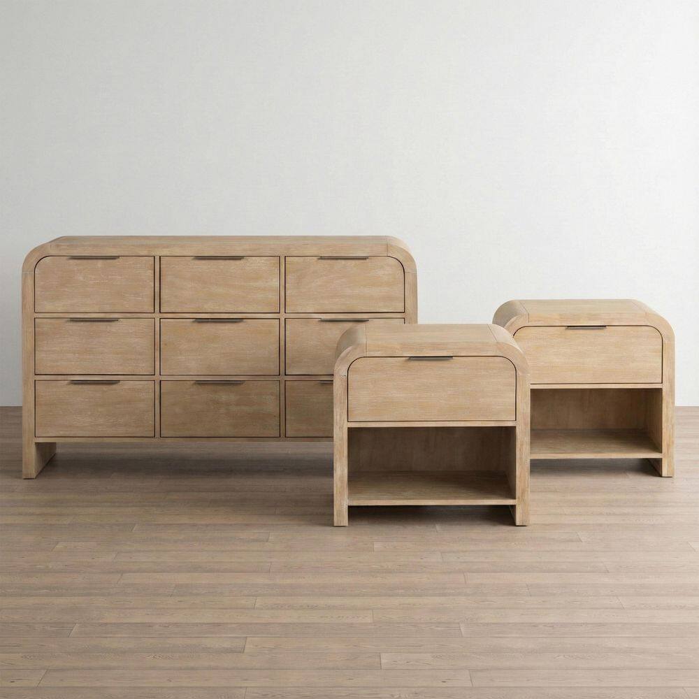 Falkner Modern 3-Piece Natural 1-Drawer Set of 2 Nightstands and Dresser