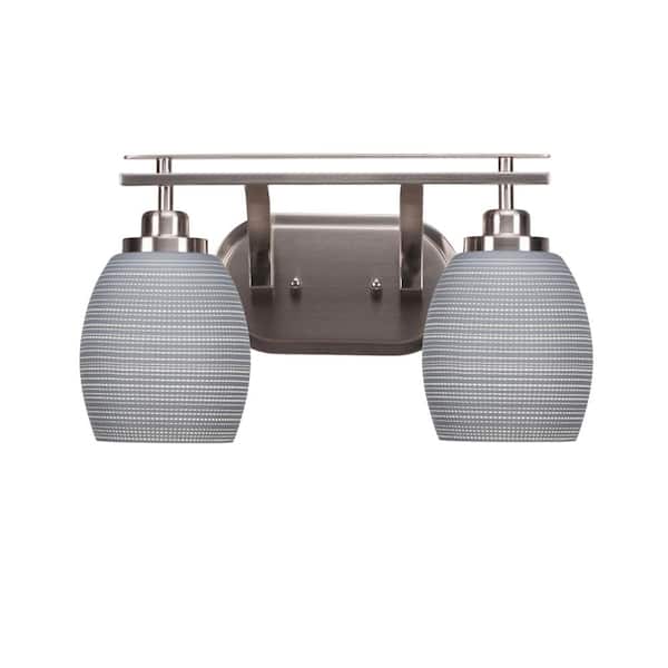 Unbranded Monroe 16 in. 2-Light Brushed Nickel Vanity Light 5 in. Gray Matrix Glass Shade No Bulbs Included