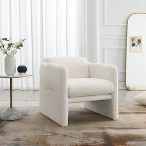 Dinae Modern Teddy Fabric Arm Chair with Metal Accents, White