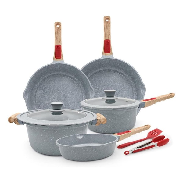 9-Piece Blue Ceramic Nonstick Cookware Set with Removable Handles, Lids, Frying Pans, Saucepans, Induction