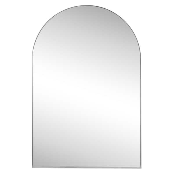Elodie 24 in. W x 36 in. H Medium Arched Metal Framed Wall Mounted Mirror, Nickel