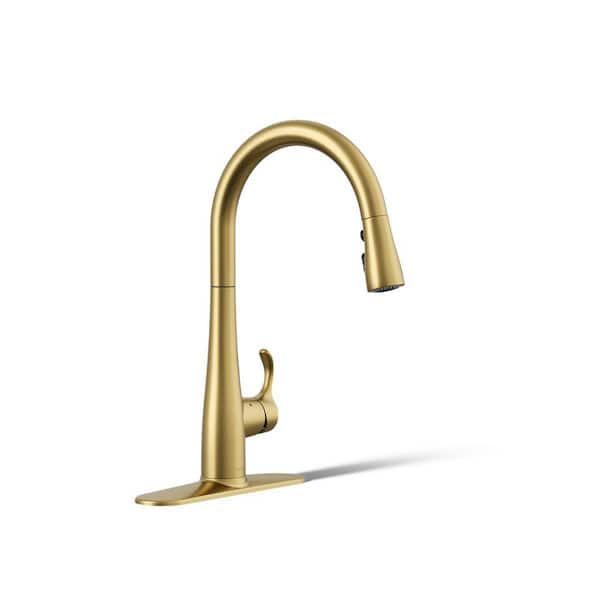 KOHLER Simplice Single Handle Touchless Kitchen Sink Faucet with Pull Down Sprayer in Vibrant Brushed Moderne Brass