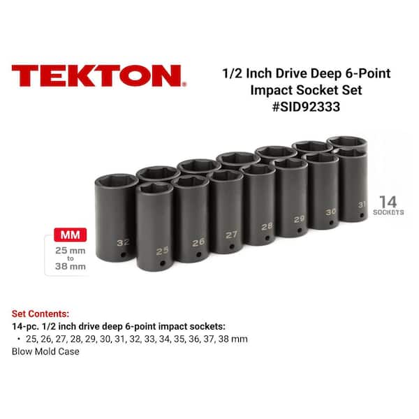 1/2 in. Drive Deep 6-Point Impact Socket Set, 14-Piece (25 mm - 38 mm)