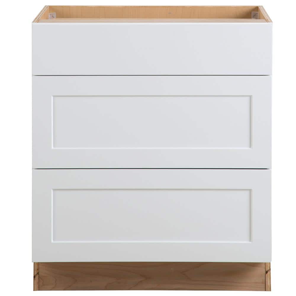 Hampton Bay Cambridge Shaker Assembled 30x35x24 5 In Base Cabinet With 3 Soft Close Drawers In White Cm3035d Wh The Home Depot