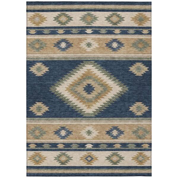 Chantille Machine Washable Indoor/Outdoor Abstract ACN3127 Navy 3 ft. x 5 ft. Area Rug