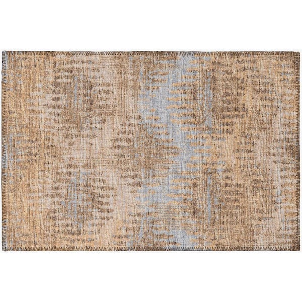 Bravado Beige 1 ft. 8 in. x 2 ft. 6 in. Geometric Indoor/Outdoor Washable Area Rug