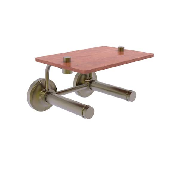 Allied Brass Prestige Regal Collection Wall Mounted Toilet Paper Holder in Antique Brass with Wood Shelf